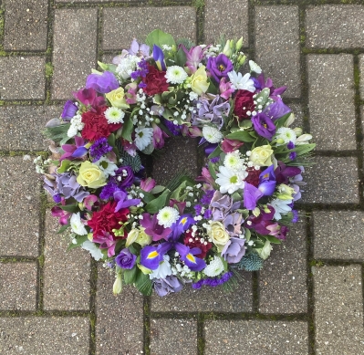 Wreaths in purples, mauves, whites